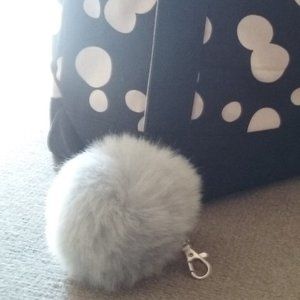 Polka Dot Cotton Tote Bag + Fake Fur Ball Keychain